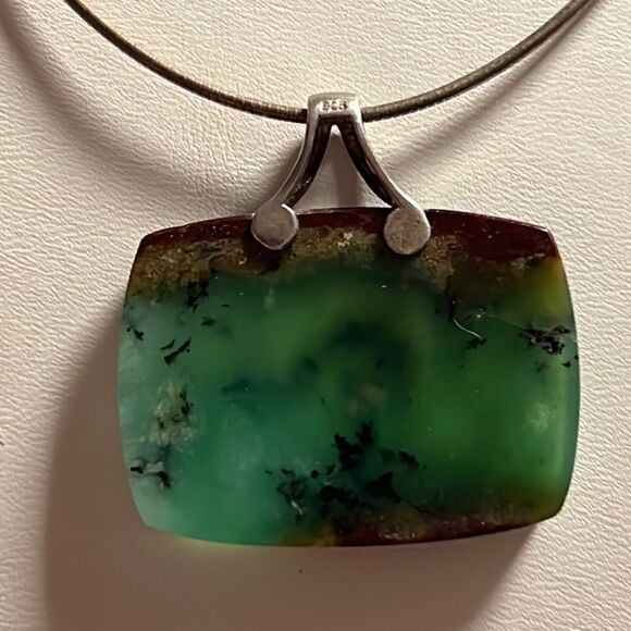 Natural Chrysoprase Sterling Silver Snake Chain Necklace - Picture 4 of 12